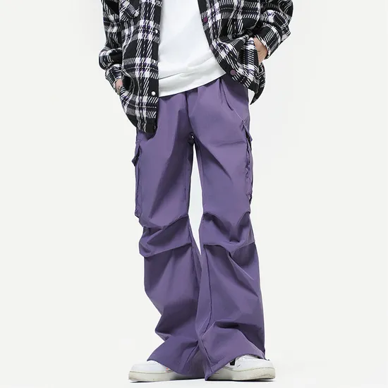 New Stylish Blank Grey Cargo Pants Men Many Pockets Loose Fit High Quality High Street Fashion Casual Black Trousers 